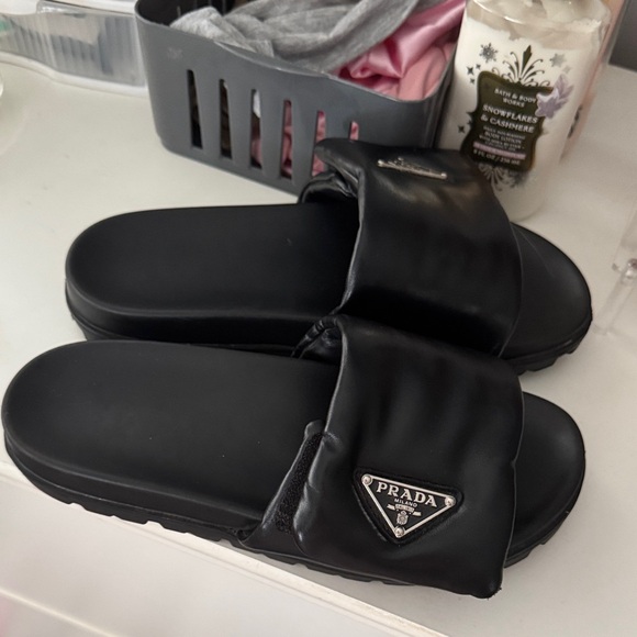 Prada Black Logo Slide Sandals
